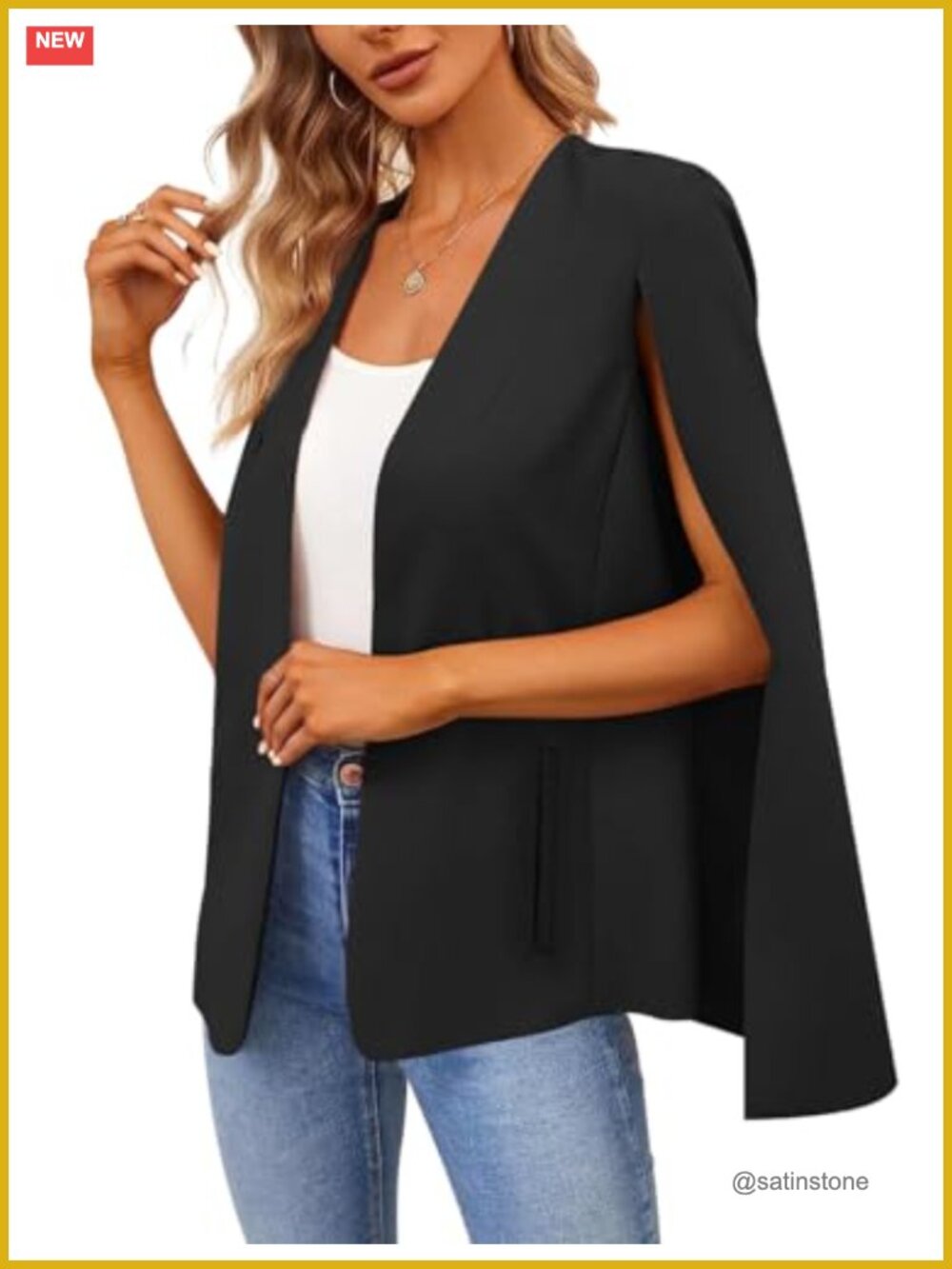 Women's Open Front Cape Blazer Shawl Collar Split Sleeve